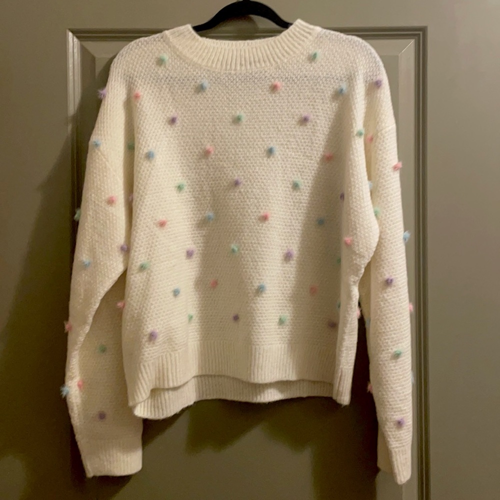 NWOT Angela Ivory Kittenish pastel dotted sweater